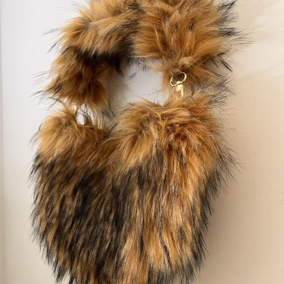 Y2K Faux Fur Hobo Shoulder Bag 2000s Indie Sleaze Zipper Purse Bratzcore Brown - Picture 4 of 7